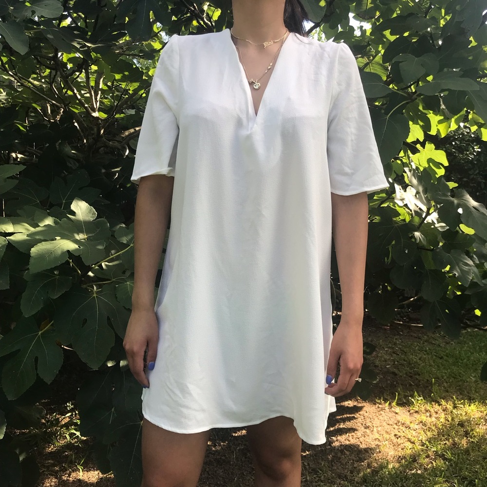 American Apparel deep v white dress